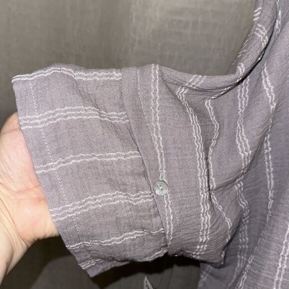 peck&peck XL Crinkle Pearl Gray White Striped Cotton Short Sleeve Top - Picture 7 of 9